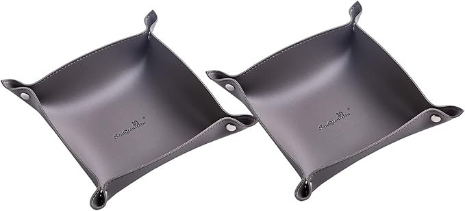 SANQIANWAN Leather Jewelry Valet Tray for Women and Man, Portable Entryway Table Tray Bedside Nightstand Desk Tray Small Catchall Travel Dish Plate for Key,Wallet,Watch,Coin (2PCs Grey-B)