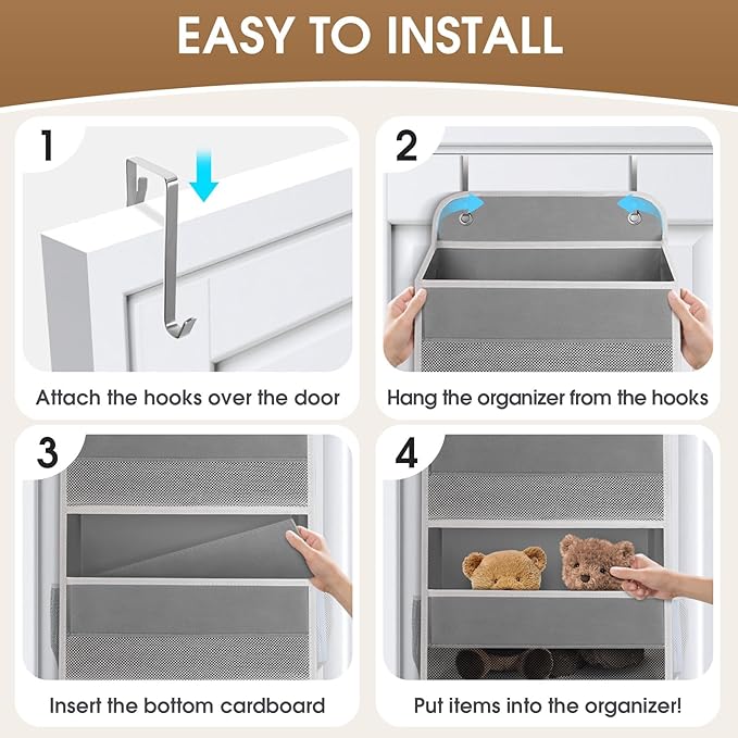 1 Pack Over The Door Organizer, Hanging Storage Organizer with Clear Window, 40lb Ultra Sturdy Large Capacity Room Organizer for Pantry Laundry Bathroom Nursery Closet Baby Essential (Grey)