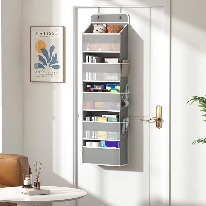 1 Pack 5-Tier Over the Door Organizer, Heavy-Duty Large Deep Pocket Hanging With 5 Large Front & 6 Side Pockets With for Pantry, Kitchen, Bathroom, Dorm, Grey