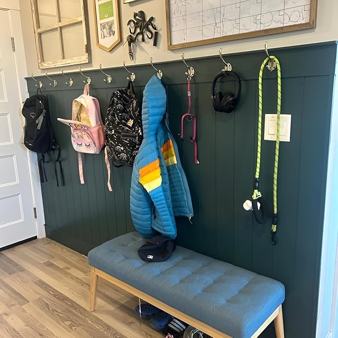 (Pack of 5) Soild Brass Wall Hooks for Hanging, Antique Brass Coat Hooks, Hooks for Living Room, Bathroom, Kitchen, Bedroom for Coat, Bag, Scarf, Towel, Hat, Key,