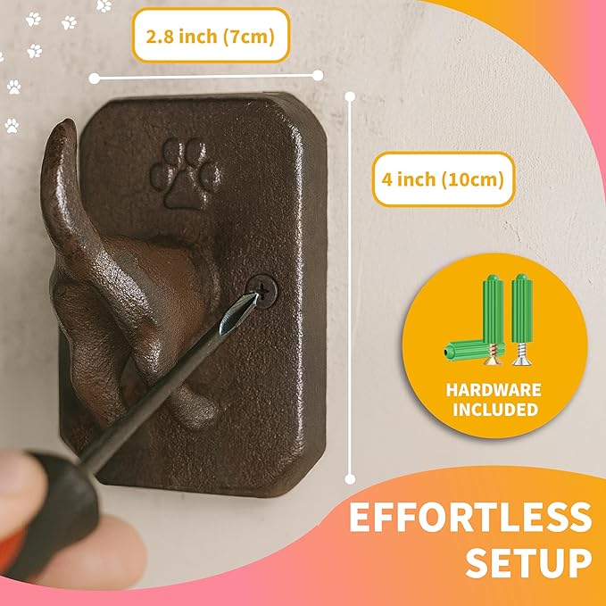 1 Pack Cast Iron Dog Leash Holder for Wall - Dog Butt Hooks Organizer - Heavy Duty Wall Hooks for Keys, Coat, Harness, Hat, Bag, Towel - Rustic Decorative Pet Leash Hook - Gift for Pet Lovers