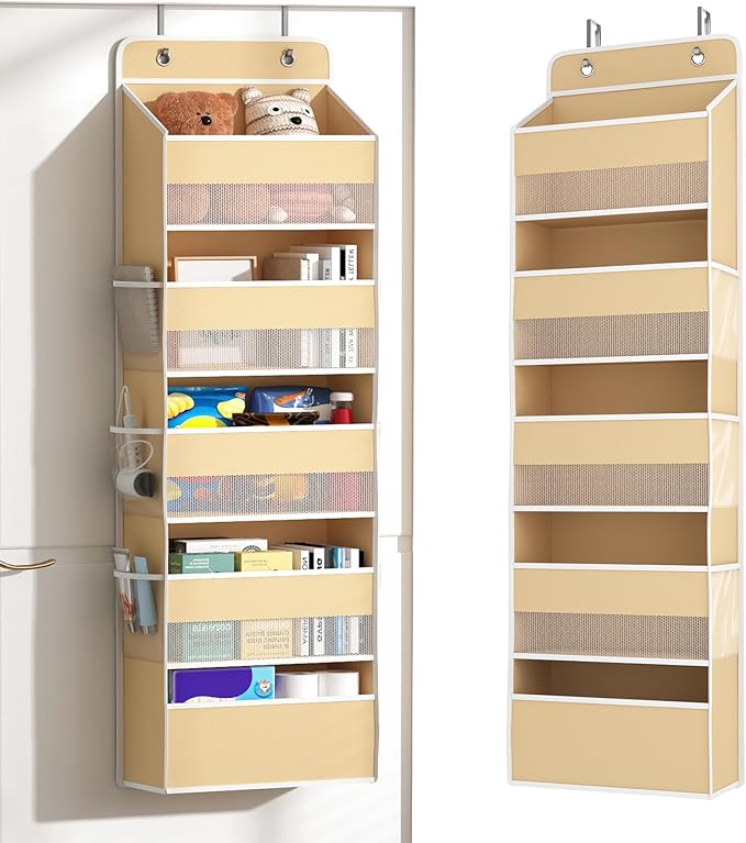1 Pack 5-Tier Over the Door Organizer, Heavy-Duty Large Deep Pocket Hanging With 5 Large Front & 6 Side Pockets With for Pantry, Kitchen, Bathroom, Dorm, Beige